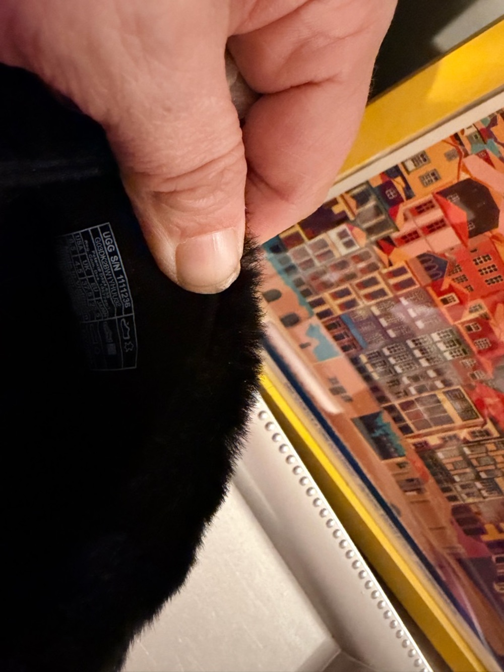 UGG Black Faux Fur Logo Slide Sandals - Picture 2 of 3